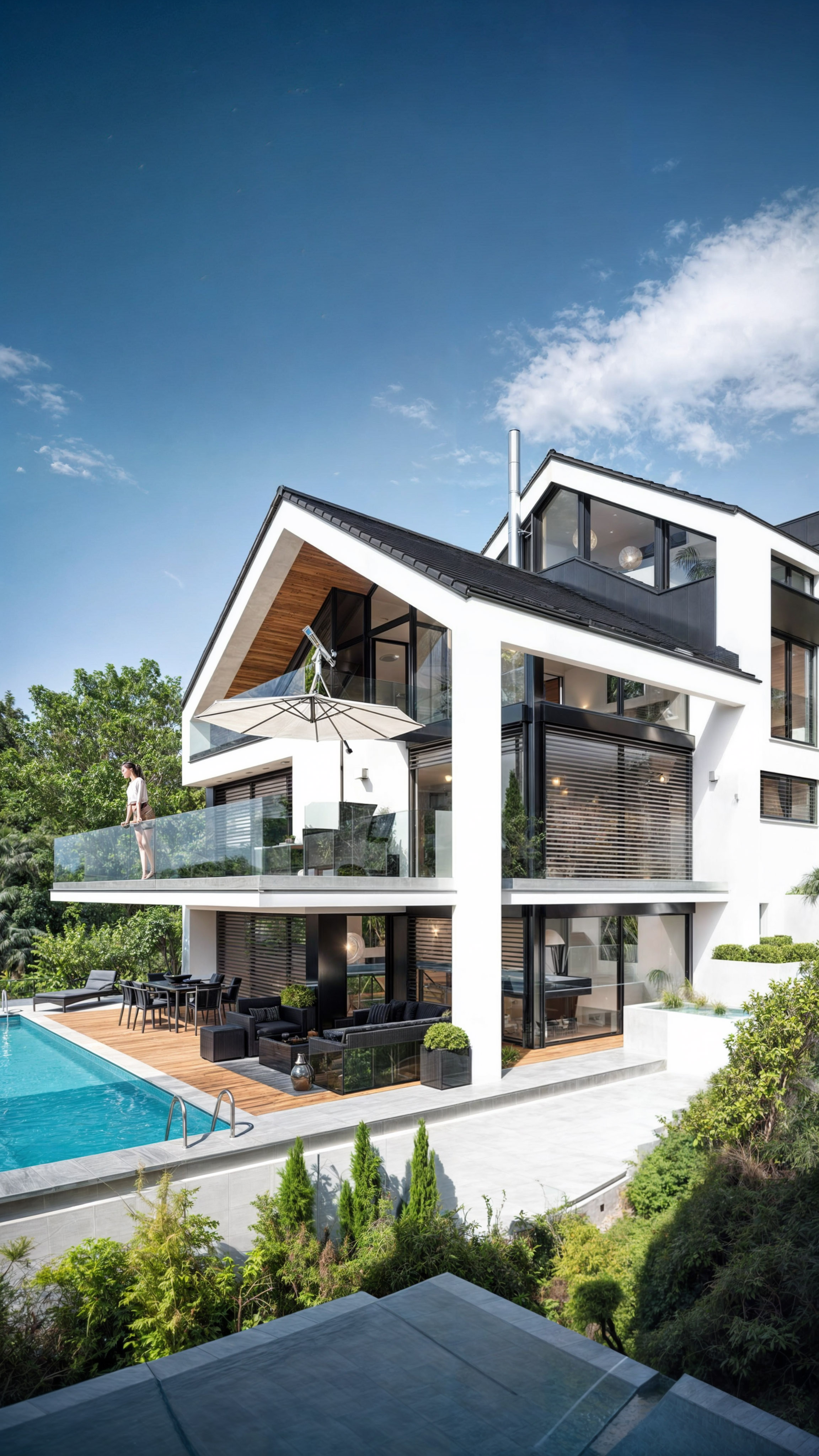 Wizualizacja 3D domu z tarasem — projekt architektoniczny