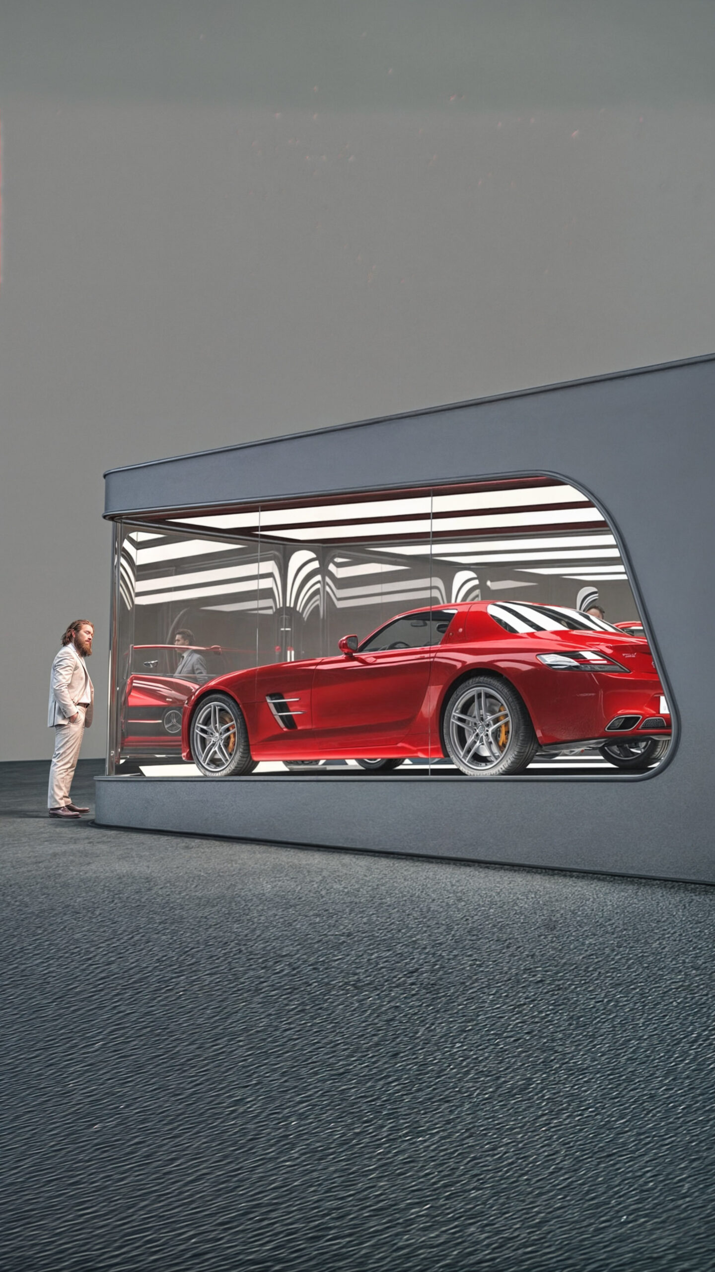 Wizualizacja 3D - Wizjonerski kontener wystawowy dla jednego auta