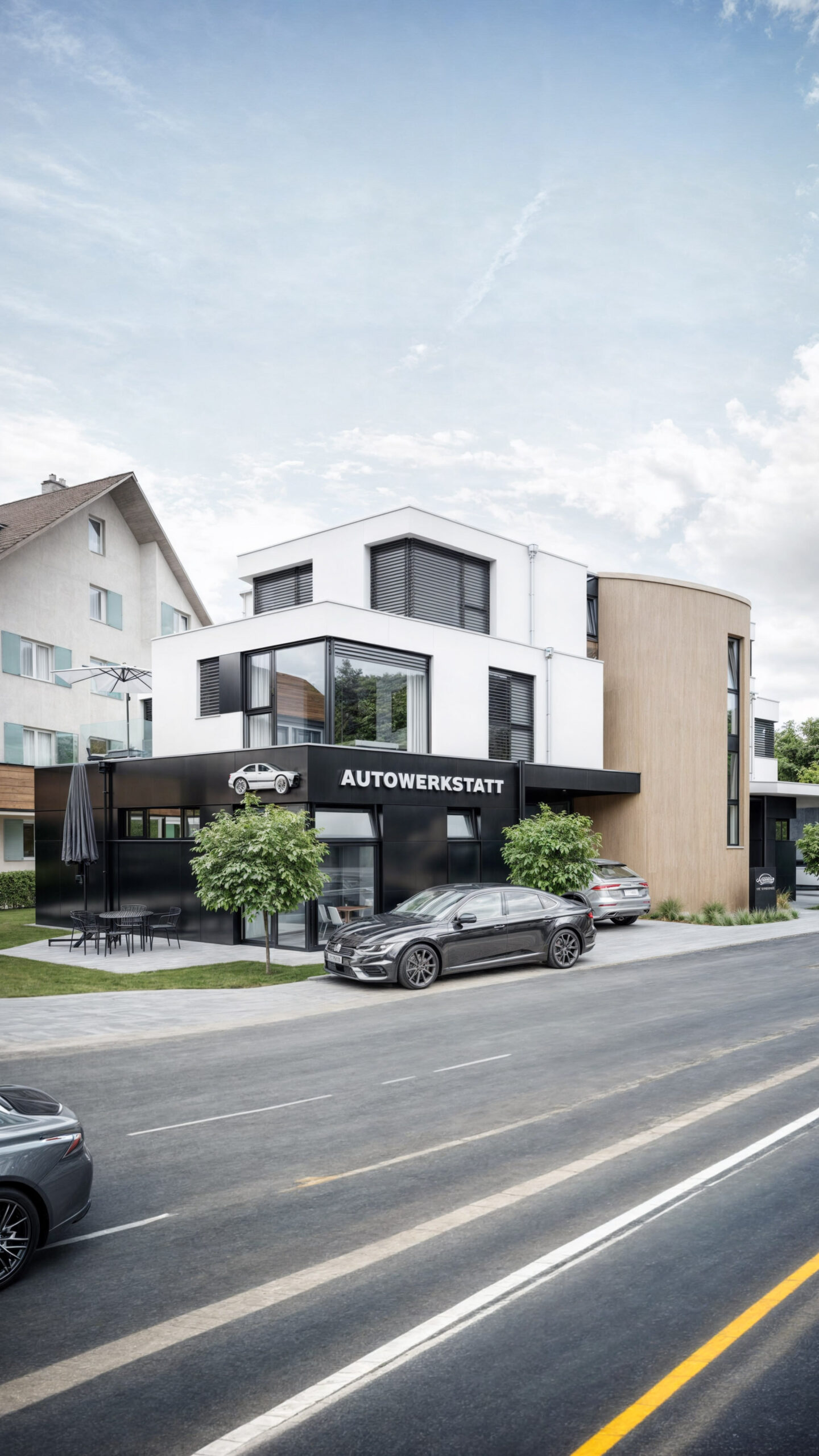 Wizualizacja 3D - Ekskluzywny warsztat samochodowy z mieszkaniami - Zuzgen - Mühlematt, Szwajcaria