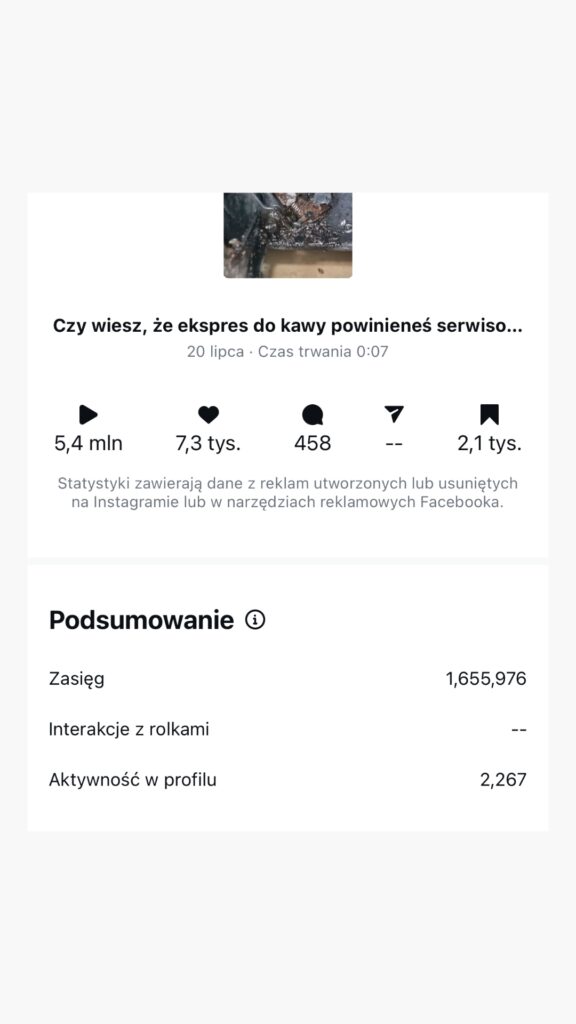 Zrzut ekranu z profilu Instagram marketingowca, ilustrujący jego osiągnięcia w zakresie wzrostu zaangażowania i liczby obserwujących.